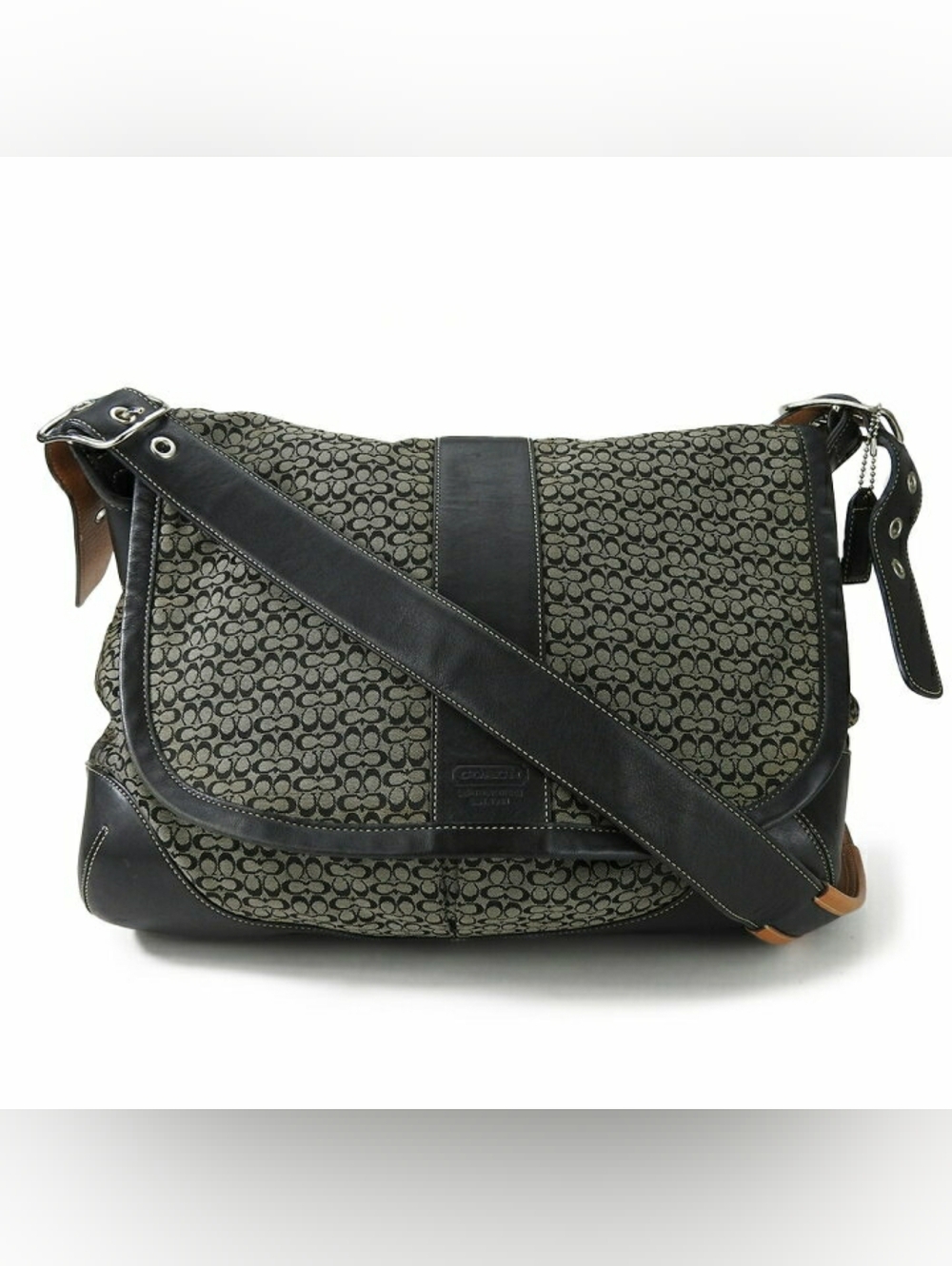 Coach Soho Signature Jacquard Shoulder Bag Black n Grey Monogram Canvas